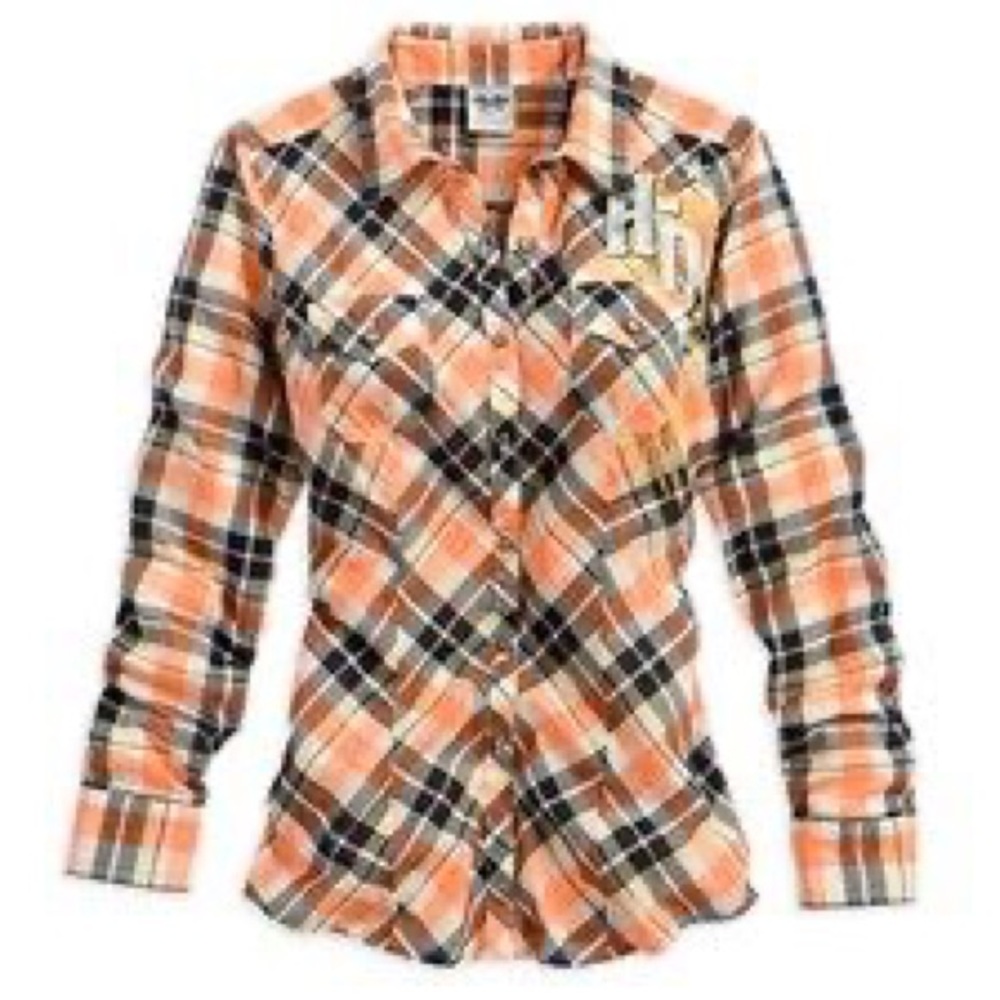 Harley-Davidson Women’s Orange and Black Plaid Shirt with Rhinestone Wing - XS - Picture 10 of 10